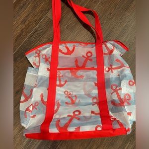 Mesh Pool Bag | Beach Bag | Boating Bag with Nautical Anchor Design